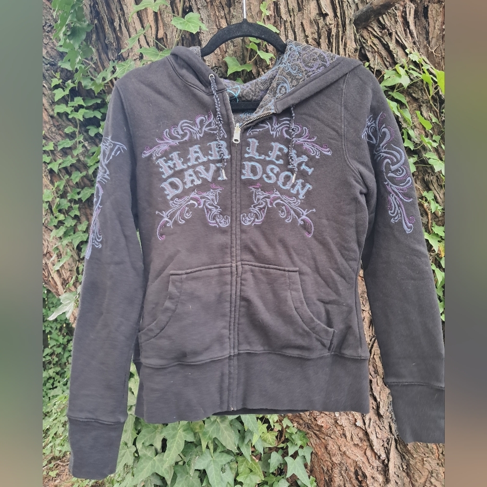 Harley Davidson Embroidered Graphic Logo Full Zip-up Hoodie Size Small